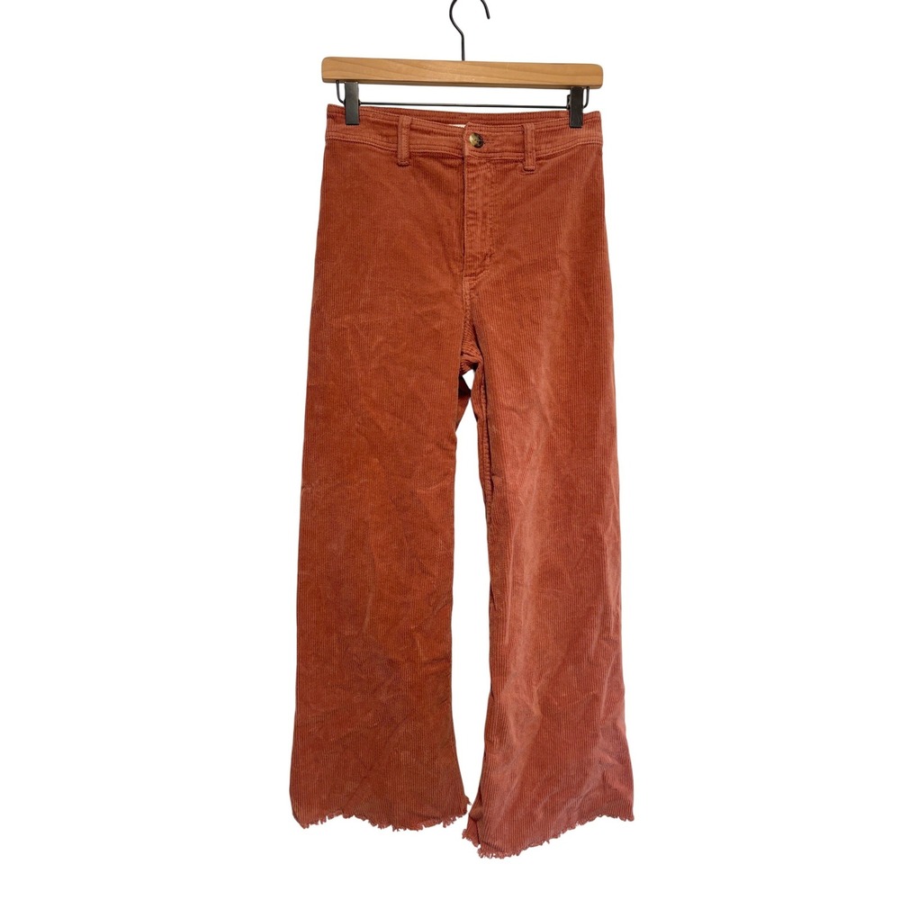 Billabong Womens Rust Orange Corduroy Wide Leg Raw Hem Pants Size 26